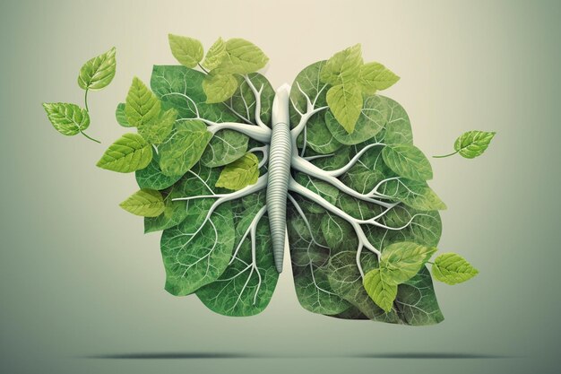 Lung with Green Leaves Illustration Created with Generative AI