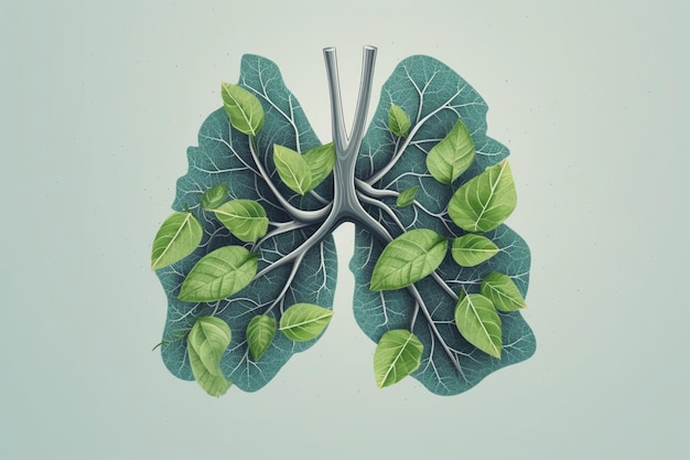 写真 生成 ai で作成された緑の葉のある肺のイラスト