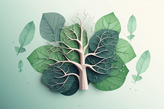 제너레이티브 AI로 만든 녹색 잎 삽화가 있는 폐