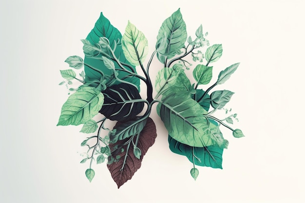 Lung with Green Leaves Illustration Created with Generative AI