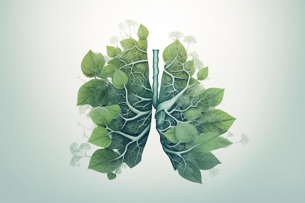 제너레이티브 AI로 만든 녹색 잎 삽화가 있는 폐
