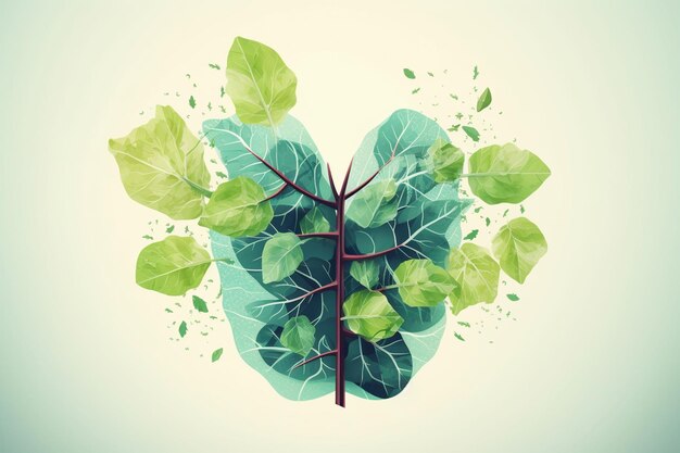 Lung with green leaves illustration created with generative ai