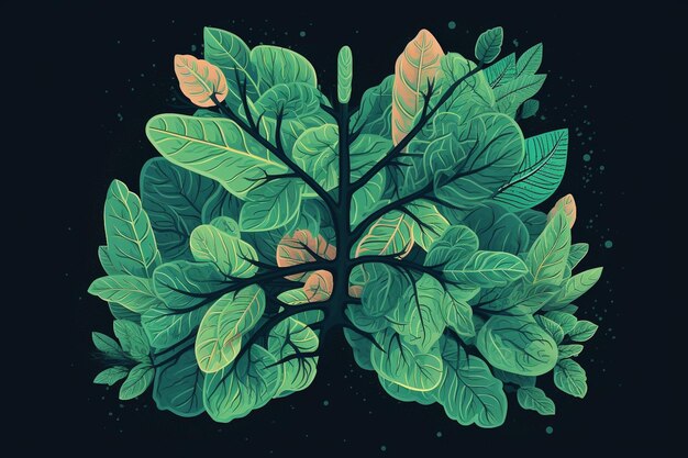 Lung with Green Leaves Illustration Created with Generative AI