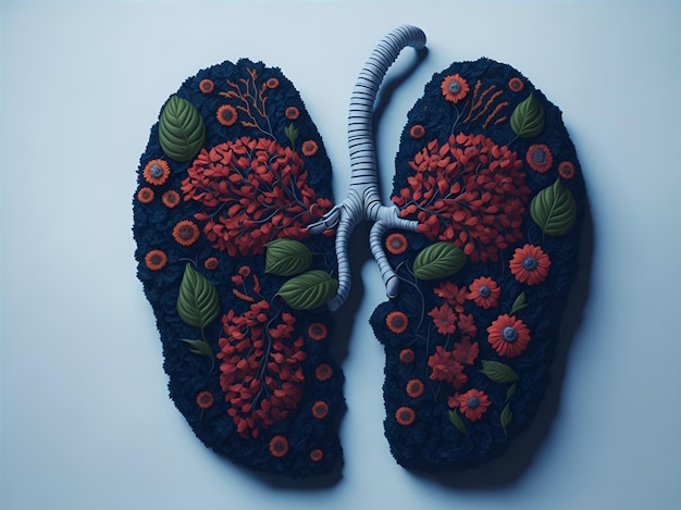 Lungs made of flowers healthy lifestyle illustration Ai Generated