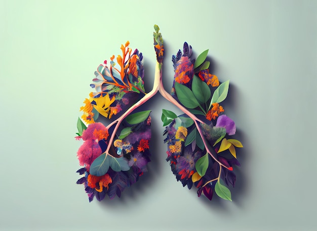 Lungs made from flowers by nature Fresh and healthy air concept Clear lungs No smoking Healthy living Generative Ai