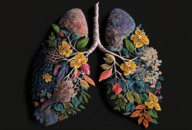 꽃과 자연으로 만든 폐 대기 오염 개념 생성 인공 지능