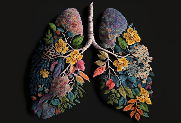 Lungs made from flowers and nature Air pollution concept Generative ai