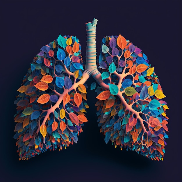 Lungs made from leaves and nature Air pollution concept Generative ai