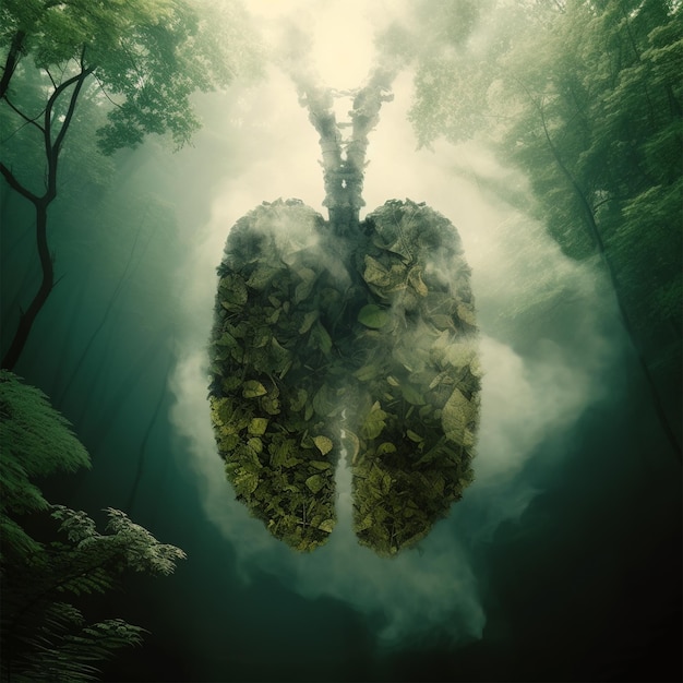 Lungs made of nature in smoke