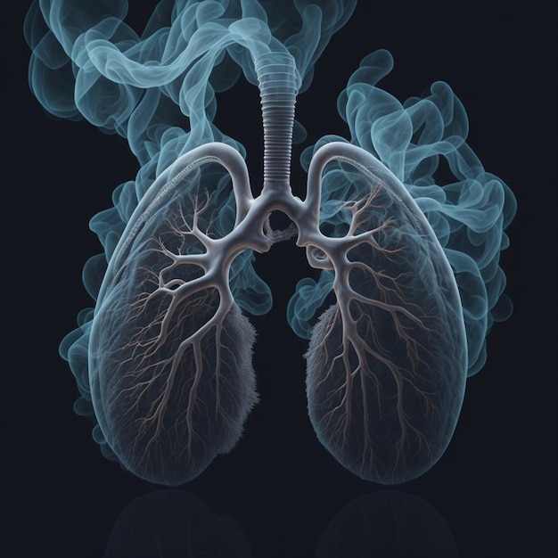 Photo lungs made of smoke isolation on black background