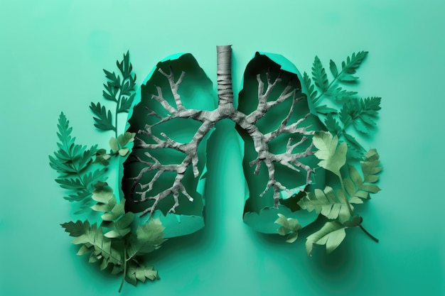 Lungs symbolized by hole and green twigs World Tuberculosis Day concept