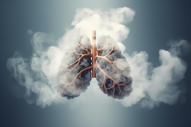 Lungs with smoke Effect on health after smoking Bad habit Bad quality air Air pollution Generative AI