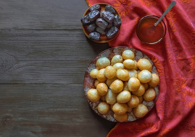 Luqaimat - traditional sweet dumplings of UAE. Sweet Ramadan dumplings.