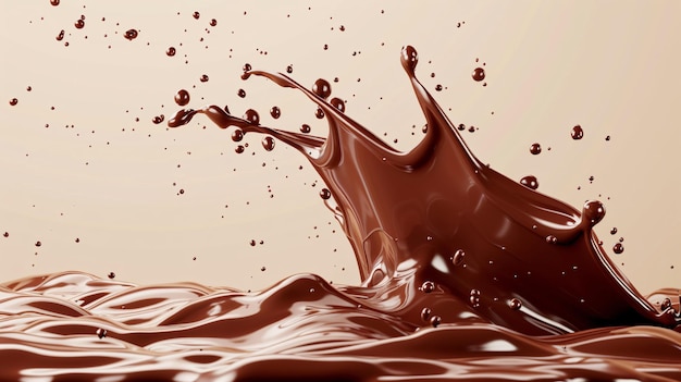 Luscious 3D brown wave splashing with droplets in the air capturing the essence of indulgence in a delicious treat