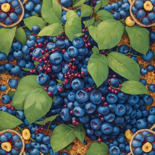 Luscious blueberries intricate symmetric pattern with leaf accents