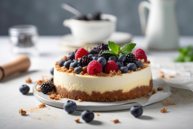 Luscious Cheesecake Temptation in an Airy Kitchen Generative AI