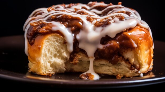 Luscious Cinnamon Roll met Icing Magazine Kwaliteitsfotografie van voedsel