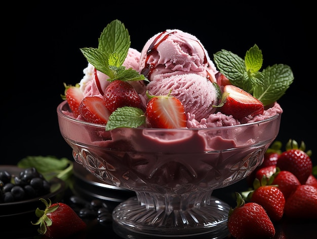 Luscious Indulgence CloseUp of a Delicious Big Strawberry Ice Cream Cup