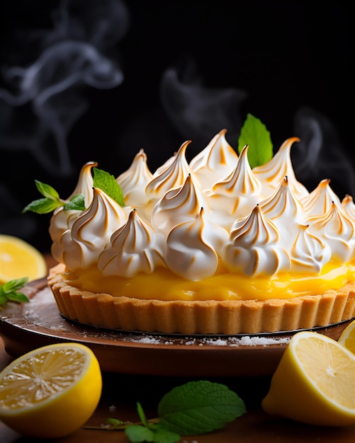 Красивый лимонный пирог с мерингом захватывающая фотография крупного плана для кулинарной книги или рекламы