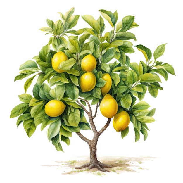 Luscious Lemons A Charming Watercolor Delight on a Serene White Isolated Canvas