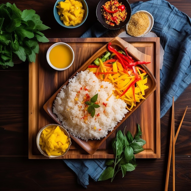 맛있는 태국 요리 플랫 레이 패드 태국어와 망고 찹쌀