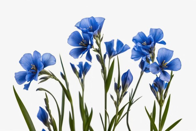 白い背景に茂った青い麻の花