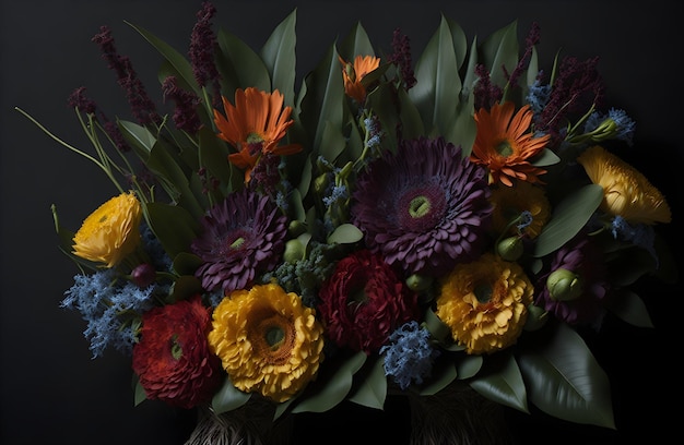 A lush bouquet of exotic blooms arranged in a fanlike shape