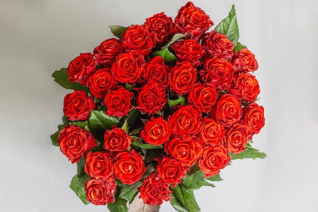 A lush bouquet of fresh red roses