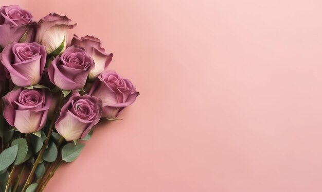 Lush bouquet of pink roses against a soft pink backdrop AI Generative