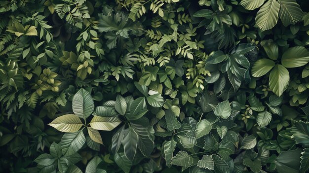 Lush canopy of assorted green leaves a microcosm of a vibrant ecosystem