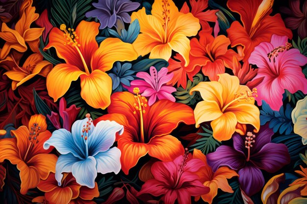 Lush colorful illustration of tropical flowers perfect for vibrant designs