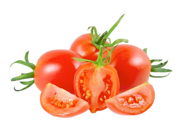 Lush cutting tomatoes . Isolated over white.