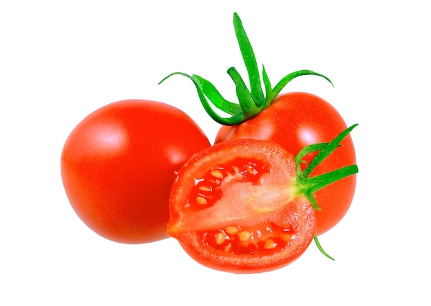 Lush cutting tomatoes . Isolated over white.