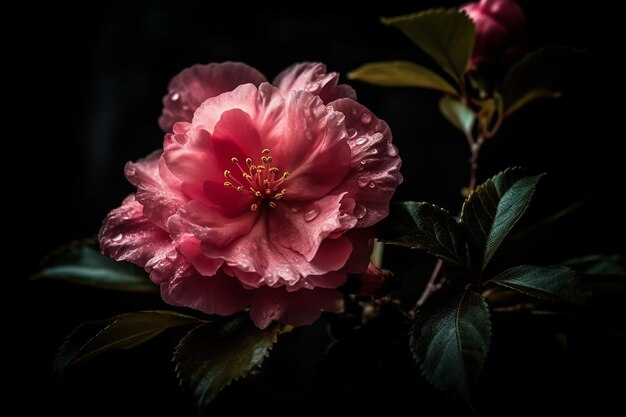 Photo lush elegance big pink blossom on dark background