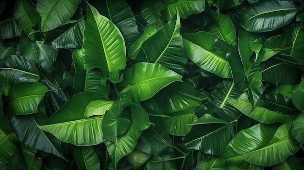Пышный лиственный фон с зелеными листьями, созданный с помощью технологии Generative AI.