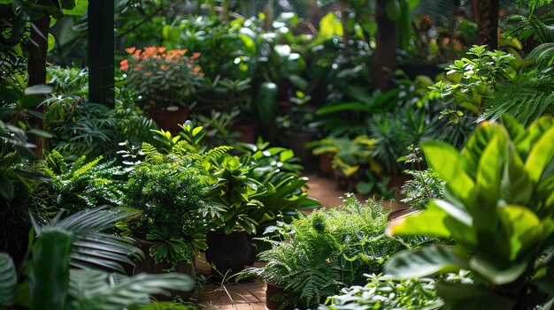 写真 鮮やかな緑色のフェルンや他の植物が生息する熱帯雨林の茂った葉っぱ