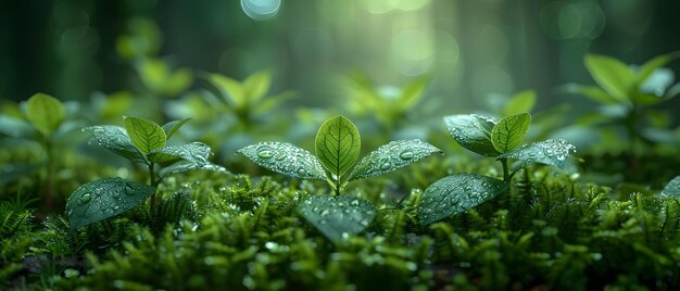 Lush Forest Floor A GroundLevel Perspective of Miniature Plants and Green Moss Concept Nature Photography Macro Shots Forest Ecosystem Miniature Flora GroundLevel Perspective