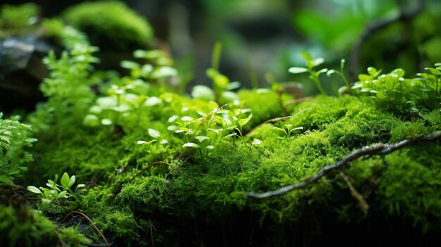 Lush forest moss closeup