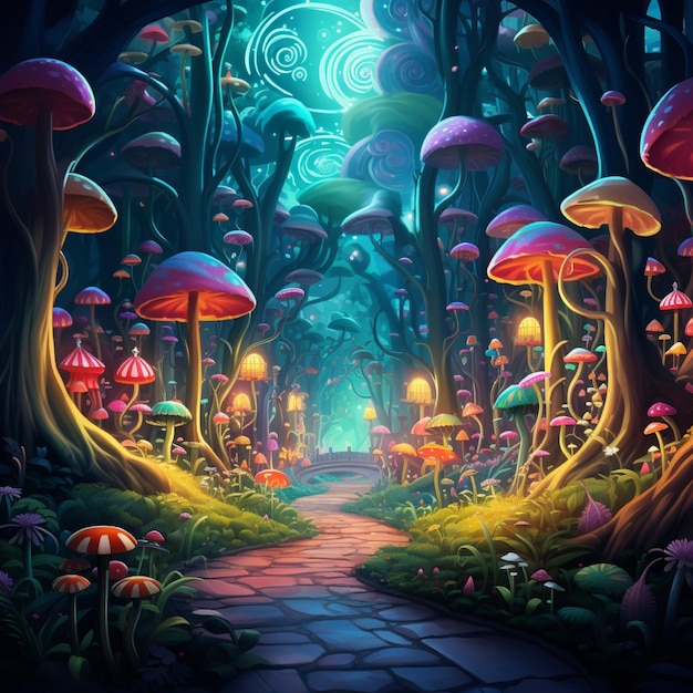 A lush forest with trees that grow candy