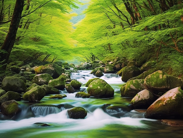 Foto paesaggio forestale lussureggiante