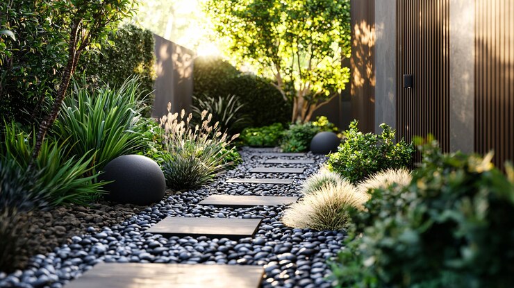 Photo lush garden areas feature a variety of plants with rich textures and creative layouts ideal for contemporary landscaping inspiration
