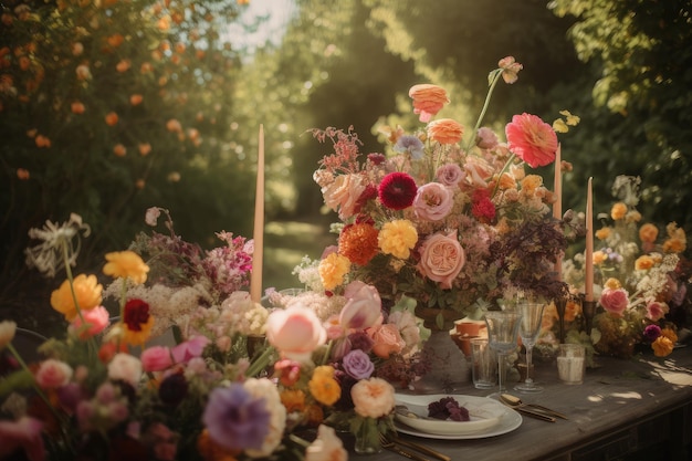 Lush garden filled with flowers for a beautiful centerpiece