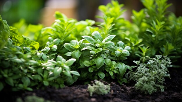 Lush garden herbs