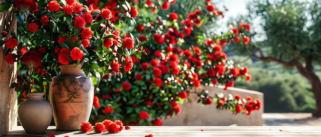 Lush Garden Scene with Colorful Flowers and Berries A Celebration of Natures Diversity and Vibrant Beauty