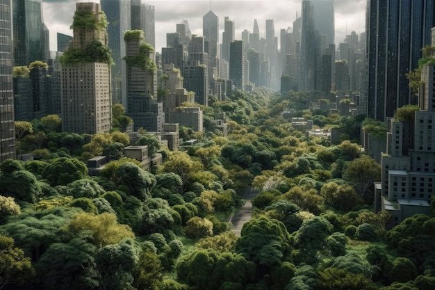 Lush Green Cityscape Digital Art of a Vibrant Urban Jungle