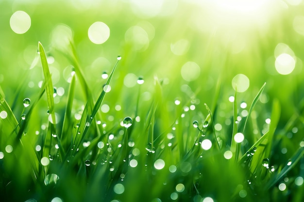A Lush Green Field Awaits Nature's Beauty Revealed in a Single Dewdrop