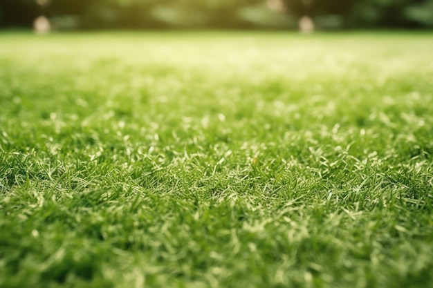 Пышное зеленое поле с травинками крупным планом Генеративный ИИ