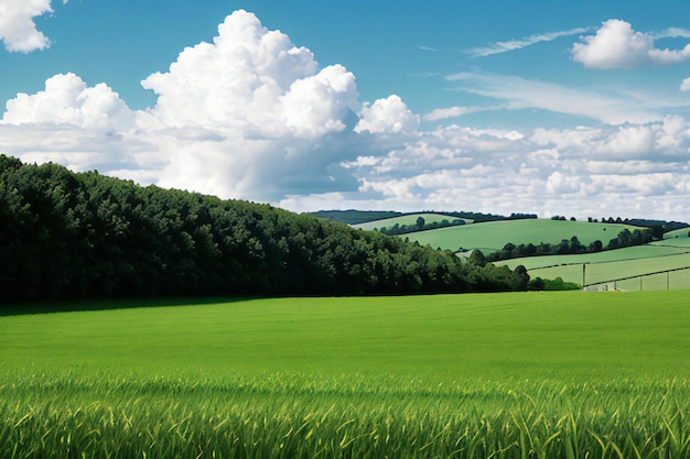 пышное зеленое поле с зеленым небом