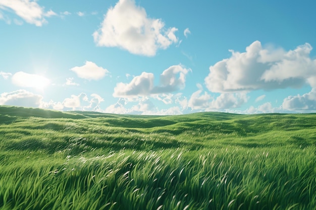 Foto campi verdi lussureggianti sotto un cielo blu limpido