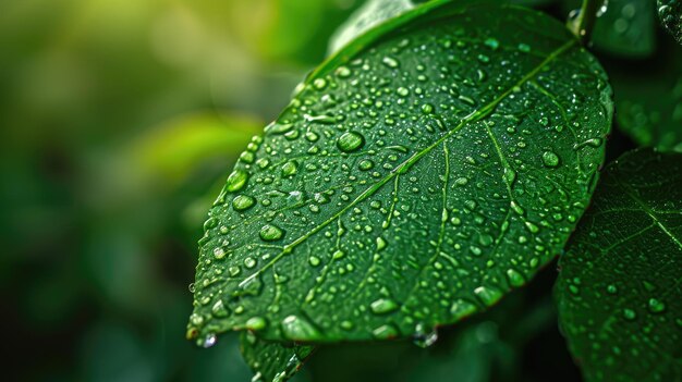 自然の美しさの本質を象徴する夏の庭の茂った緑の葉っぱ